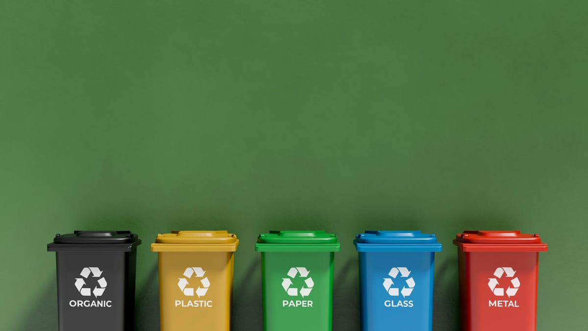 Sorted recycling containers showing waste diversion at work