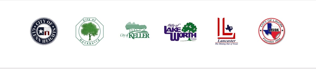 Partner municipalities served by JustKan RC — Glenn Heights, Rockwall, Keller, Lake Worth, Lancaster, and Lavon